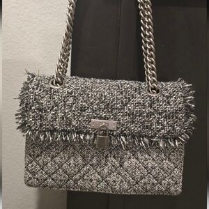 Chic Tweed Shoulder Bag with Chain Strap NWT